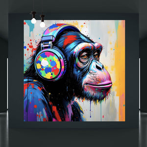 Acrylglasbild Affe mit Kopfhörer Graffiti Quadrat