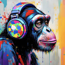 Lade das Bild in den Galerie-Viewer, Leinwandbild Affe mit Kopfhörer Graffiti Quadrat
