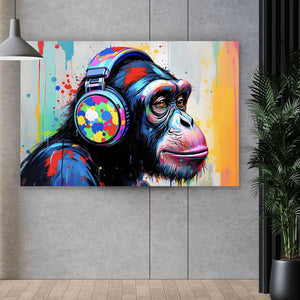 Poster Affe mit Kopfhörer Graffiti Querformat