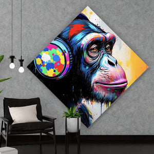 Acrylglasbild Affe mit Kopfhörer Graffiti Raute