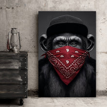 Lade das Bild in den Galerie-Viewer, Aluminiumbild gebürstet Affenporträt mit Bandana Hochformat
