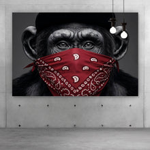 Lade das Bild in den Galerie-Viewer, Leinwandbild Affenporträt mit Bandana Querformat

