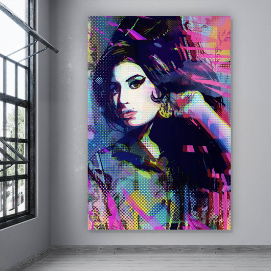 Acrylglasbild Amy im Raster Pop Art Stil Hochformat