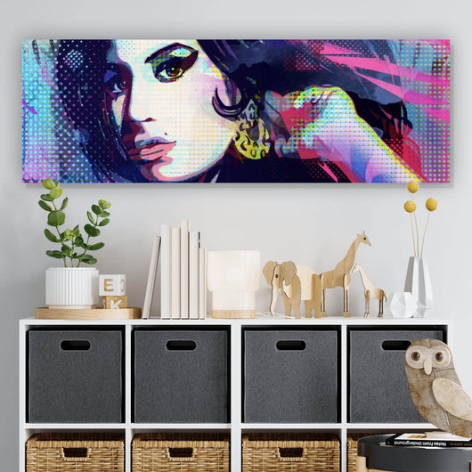 Spannrahmenbild Amy im Raster Pop Art Stil Panorama