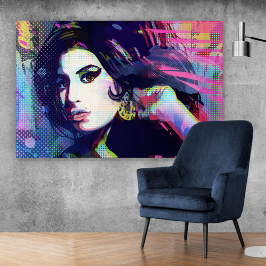 Acrylglasbild Amy im Raster Pop Art Stil Querformat