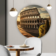 Lade das Bild in den Galerie-Viewer, Aluminiumbild gebürstet Antikes Kolosseum in der Abendsonne Kreis
