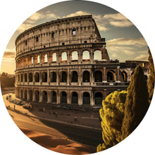Lade das Bild in den Galerie-Viewer, Aluminiumbild gebürstet Antikes Kolosseum in der Abendsonne Kreis
