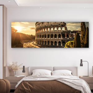 Leinwandbild Antikes Kolosseum in der Abendsonne Panorama