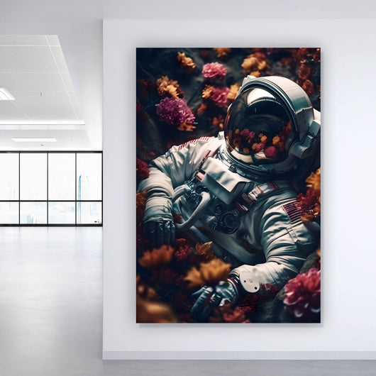 Poster Astronaut im Blumenmeer Digital Art Hochformat