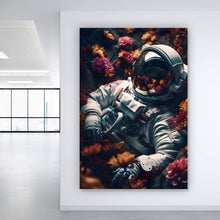 Lade das Bild in den Galerie-Viewer, Aluminiumbild gebürstet Astronaut im Blumenmeer Digital Art Hochformat
