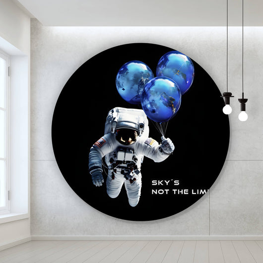 Aluminiumbild gebürstet Astronaut mit Erdballons im All Kreis