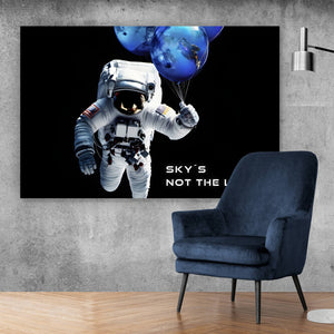 Aluminiumbild Astronaut mit Erdballons im All Querformat