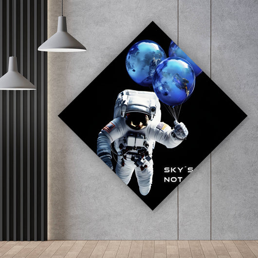 Acrylglasbild Astronaut mit Erdballons im All Raute