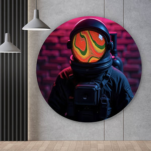 Aluminiumbild gebürstet Astronaut mit Helm Baked Neon Kreis