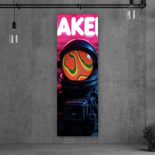 Lade das Bild in den Galerie-Viewer, Aluminiumbild Astronaut mit Helm Baked Neon Panorama Hoch
