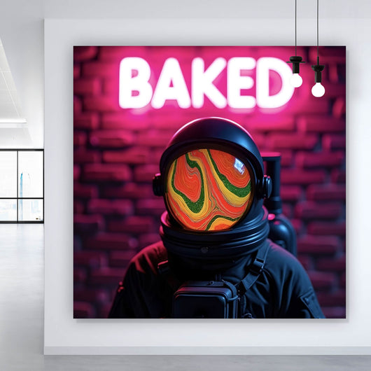 Aluminiumbild Astronaut mit Helm Baked Neon Quadrat