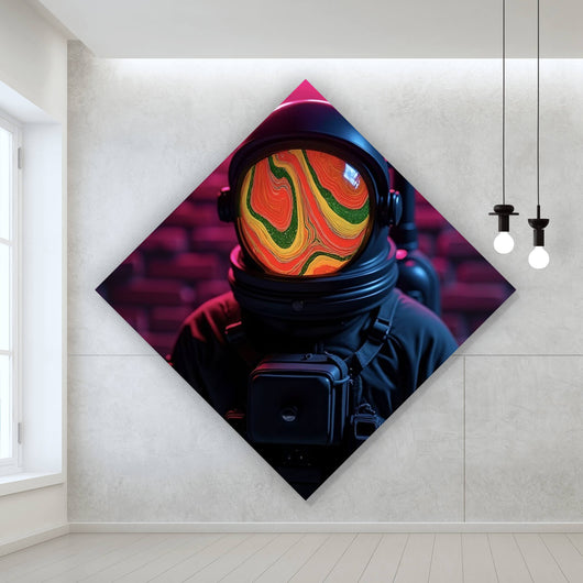 Leinwandbild Astronaut mit Helm Baked Neon Raute