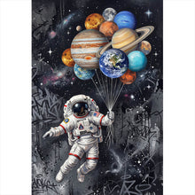 Lade das Bild in den Galerie-Viewer, Aluminiumbild Astronaut mit Planeten Ballons Hochformat
