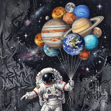 Lade das Bild in den Galerie-Viewer, Leinwandbild Astronaut mit Planeten Ballons Quadrat
