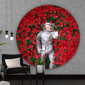 Aluminiumbild Astronaut zwischen Rosen Kreis