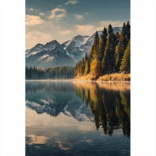 Lade das Bild in den Galerie-Viewer, Aluminiumbild gebürstet Atemberaubende Landschaft mit Bergen und See Hochformat
