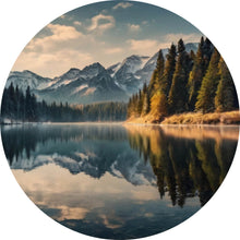 Lade das Bild in den Galerie-Viewer, Aluminiumbild gebürstet Atemberaubende Landschaft mit Bergen und See Kreis
