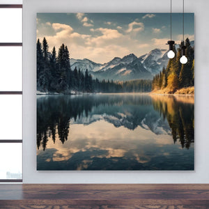 Leinwandbild Atemberaubende Landschaft mit Bergen und See Quadrat