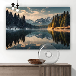 Leinwandbild Atemberaubende Landschaft mit Bergen und See Querformat