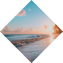Lade das Bild in den Galerie-Viewer, Aluminiumbild Atemberaubende Strandlandschaft mit Palmen und Wellen Raute
