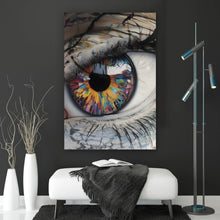 Lade das Bild in den Galerie-Viewer, Aluminiumbild gebürstet Auge mit bunter Iris Abstrakt Hochformat
