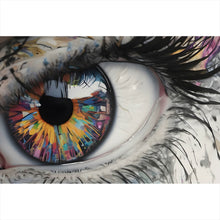 Lade das Bild in den Galerie-Viewer, Aluminiumbild gebürstet Auge mit bunter Iris Abstrakt Querformat
