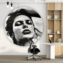 Lade das Bild in den Galerie-Viewer, Aluminiumbild Ausdrucksstarkes Porträt einer Frau in Schwarz Weiß Kreis
