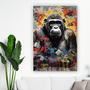 Poster Ausrucksstarker Gorilla im Graffiti Stil Hochformat