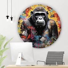 Lade das Bild in den Galerie-Viewer, Aluminiumbild Ausrucksstarker Gorilla im Graffiti Stil Kreis
