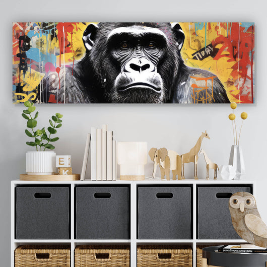 Acrylglasbild Ausrucksstarker Gorilla im Graffiti Stil Panorama