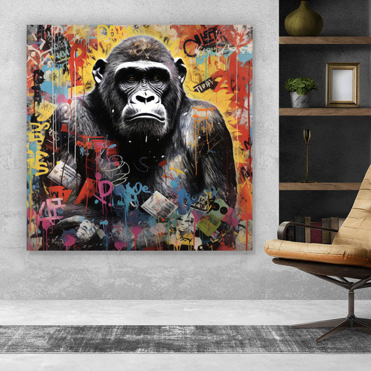 Poster Ausrucksstarker Gorilla im Graffiti Stil Quadrat