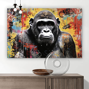 Poster Ausrucksstarker Gorilla im Graffiti Stil Querformat