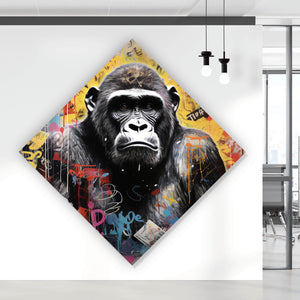 Acrylglasbild Ausrucksstarker Gorilla im Graffiti Stil Raute