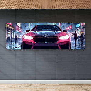 Acrylglasbild Auto in belebter nächtlicher Stadt Panorama