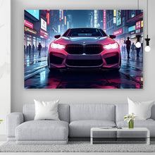Lade das Bild in den Galerie-Viewer, Spannrahmenbild Auto in belebter nächtlicher Stadt Querformat
