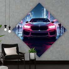 Lade das Bild in den Galerie-Viewer, Aluminiumbild Auto in belebter nächtlicher Stadt Raute
