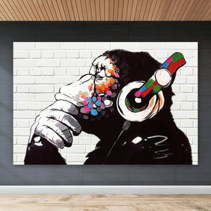 Aluminiumbild gebürstet Banksy - DJ Monkey Querformat