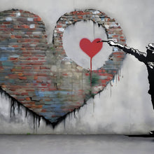 Lade das Bild in den Galerie-Viewer, Aluminiumbild Banksy großes Herz Street Art Quadrat
