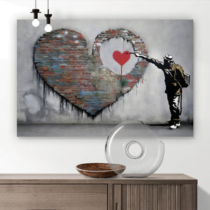 Acrylglasbild Banksy großes Herz Street Art Querformat