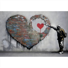 Lade das Bild in den Galerie-Viewer, Leinwandbild Banksy großes Herz Street Art Querformat
