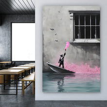Lade das Bild in den Galerie-Viewer, Aluminiumbild Banksy - Junge mit Leuchtfeuer Hochformat
