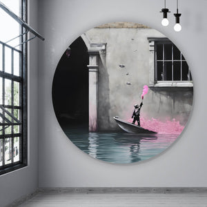 Aluminiumbild gebürstet Banksy - Junge mit Leuchtfeuer Kreis