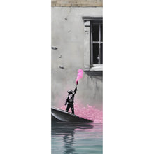 Lade das Bild in den Galerie-Viewer, Aluminiumbild gebürstet Banksy - Junge mit Leuchtfeuer Panorama Hoch
