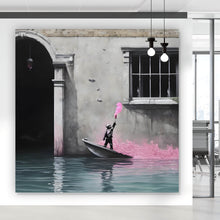 Lade das Bild in den Galerie-Viewer, Leinwandbild Banksy - Junge mit Leuchtfeuer Quadrat

