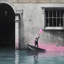 Lade das Bild in den Galerie-Viewer, Aluminiumbild gebürstet Banksy - Junge mit Leuchtfeuer Quadrat
